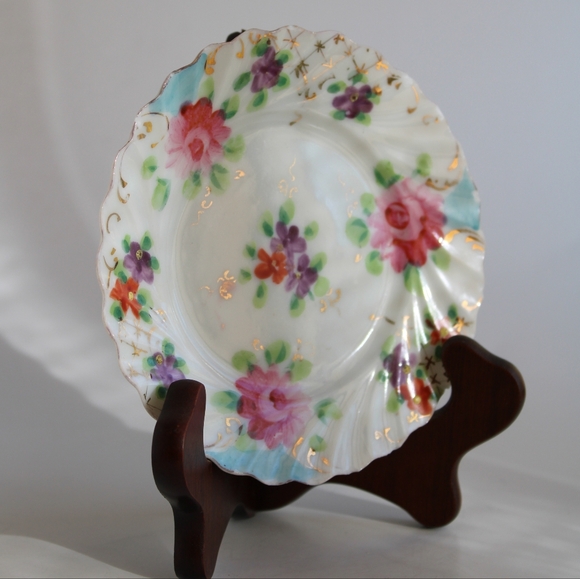 Floral Hand-Painted Decorative Plate with Gold Accents - Picture 2 of 9